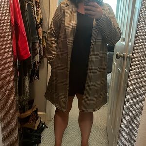 Light Grey Plaid Long Blazer